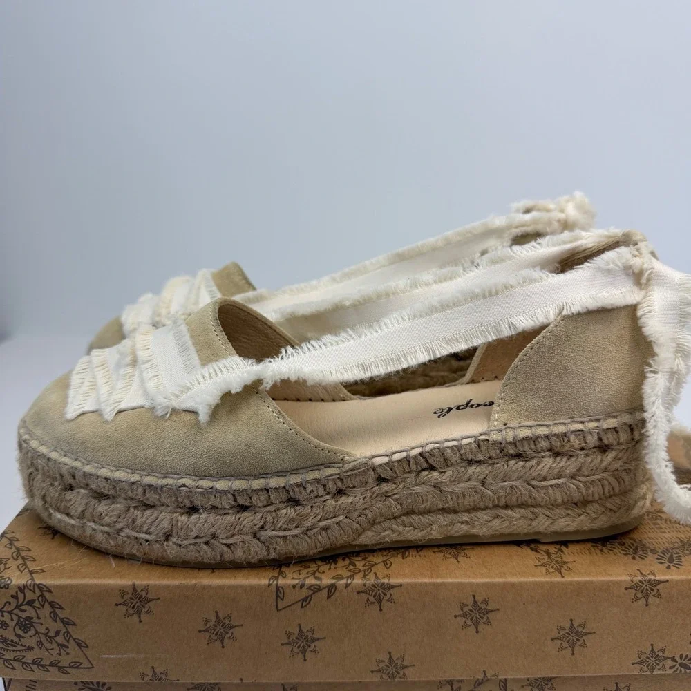 Free People Destino Espadrille Platform Lace Up Shoes Ecru Suede Womens 38